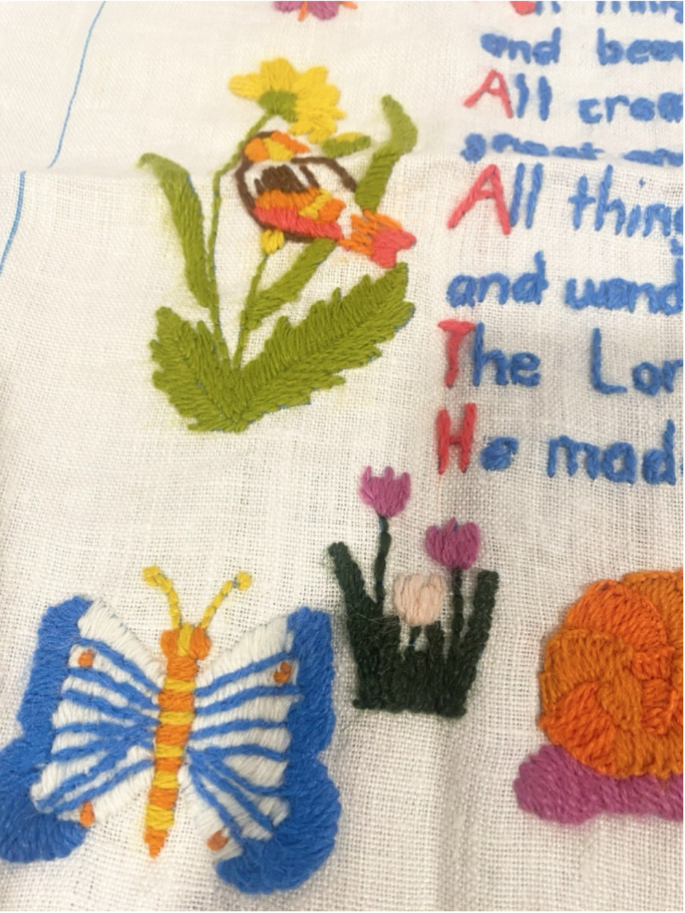 Vintage Hand Embroidered All Things Bright and Beautiful Christian Needlework - Picture 4 of 8